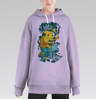 Пожилой мужчина у ноутбука с сигаретой и бутылкой идея над головой, Hoodie Long Oversize Fiolet