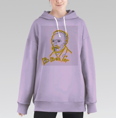 Портрет Ван Гог с желтым свечением на белом фоне, Hoodie Long Oversize Fiolet