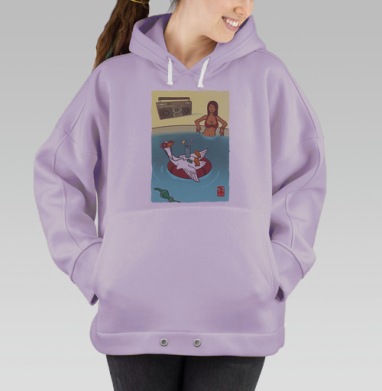 Юмористическое летнее настроение: отдых гуся у бассейна, Hoodie Oversize Fiolet