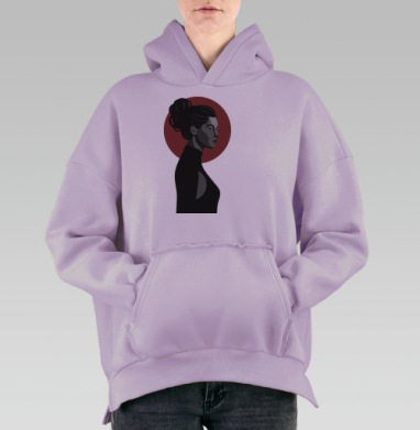 Профиль женщины с красным кругом на фоне минимализм, Hoodie Oversize Fiolet, утепленная
