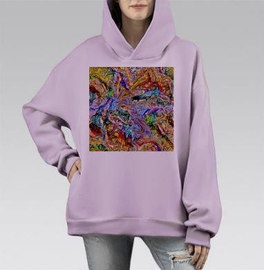 Протяжное притяжение абстракция бесконечность, Hoodie Mono Fiolet, оверсайз, утепленная
