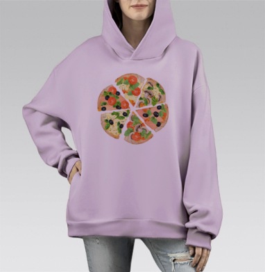 Пять кусочков пиццы с овощами и зеленью пять кусочков пиццы, Hoodie Mono Fiolet, оверсайз, утепленная