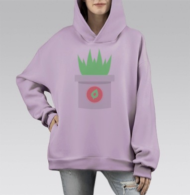 Растение в горшке мягкий зелёный белый розовый, Hoodie Mono Fiolet, оверсайз, утепленная