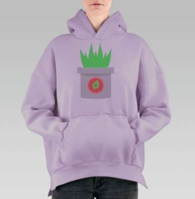 Растение в горшке мягкий зелёный белый розовый, Hoodie Oversize Fiolet, утепленная