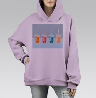 Разноцветные холодные напитки в пластиковых стаканах для питья, Hoodie Mono Fiolet, оверсайз, утепленная