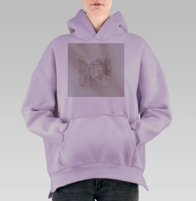 Классический карандашный эскиз городской улицы, Hoodie Oversize Fiolet, утепленная