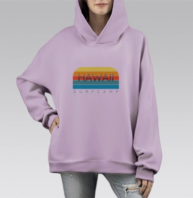 Ретро закат гавайский серфинг на гавайях, Hoodie Mono Fiolet, оверсайз, утепленная
