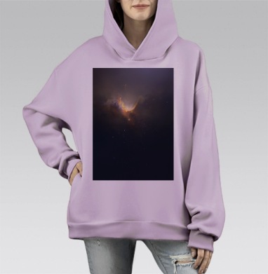 Рождение космического света в бескрайних просторах вселенной, Hoodie Mono Fiolet, оверсайз, утепленная