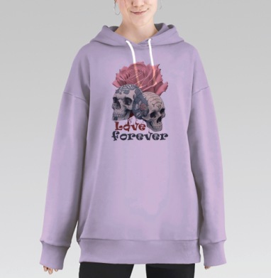 Розовая роза с черепами символы вечной любви forever, Hoodie Long Oversize Fiolet