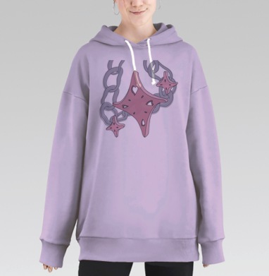 Розовые Сердца на Цепях подвесках аксессуар, Hoodie Long Oversize Fiolet