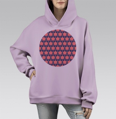 Розовые звездочки на темно синем фоне для уюта, Hoodie Mono Fiolet, оверсайз, утепленная