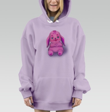 Розовый зайчик с сердечком ласковое символы любви, Hoodie Mjhigh Dig Mel, Fiolet, утепленная