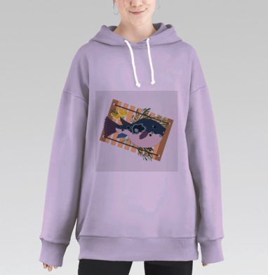 Рыба фугу с лимоном и укропом на доске сервировки, Hoodie Long Oversize Fiolet