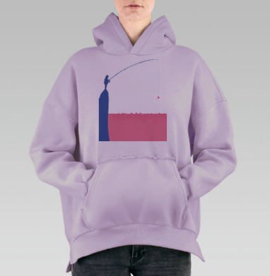 Рыбак ловит сердце на скале голубой и розовый цвет, Hoodie Oversize Fiolet, утепленная