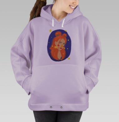Рыжеволосая грустная девушка звездное небо, Hoodie Oversize Fiolet