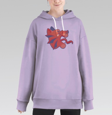 Рыжие тигры на голубом фоне с высунутым языком паттерн, Hoodie Long Oversize Fiolet