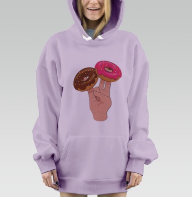 Рука с пончиками на пальцах как украшения держит пончики на пальцах, Hoodie Mjhigh Dig Mel, Fiolet, утепленная