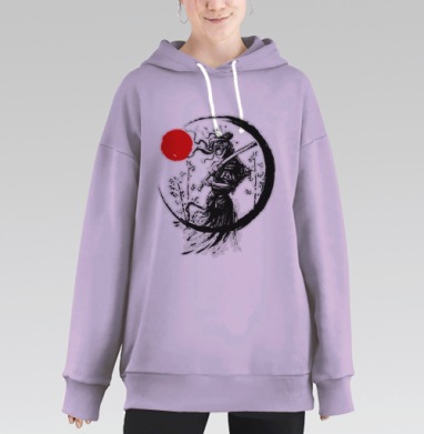 Самурай с мечом на фоне красного солнца – сражение традиций воинства, Hoodie Long Oversize Fiolet