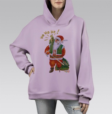 Санта с попугаем и сладостями на Рождество, Hoodie Mono Fiolet, оверсайз, утепленная