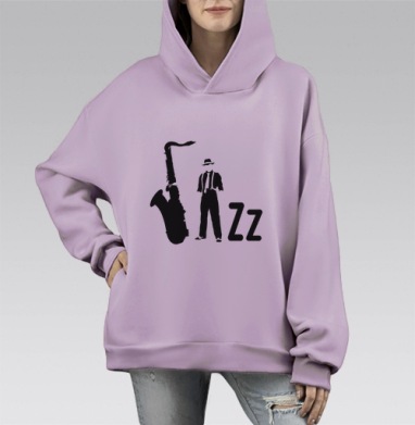 Силуэт джазового музыканта саксофона джаз, Hoodie Mono Fiolet, оверсайз, утепленная