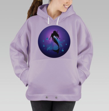 Силуэт русалки в магическом синем освещении под водой, Hoodie Oversize Fiolet