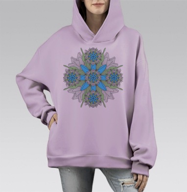 Сине бело зеленый цветочный узор идеально для подушки, Hoodie Mono Fiolet, оверсайз, утепленная