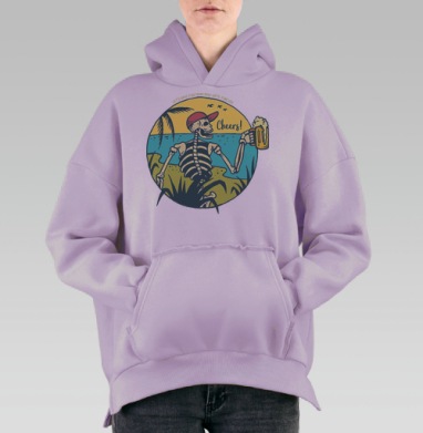 Скелет с пивом на пляже Веселимся навсегда, Hoodie Oversize Fiolet, утепленная