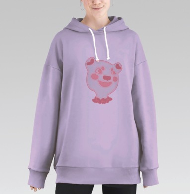 Сладкий мишка с нежным лицом и выражением счастья, Hoodie Long Oversize Fiolet