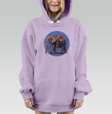 Слон с телом из кубика Рубика – символ мудрости и загадки, Hoodie Mjhigh Dig Mel, Fiolet, утепленная