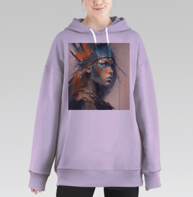 Смелая девочка в индейском венце с акцентом, Hoodie Long Oversize Fiolet