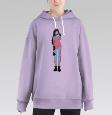 Современная девушка с сумкой и розовым платьем, Hoodie Long Oversize Fiolet