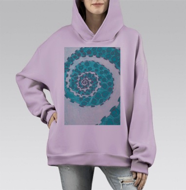 Спиральное движение бирюзовое вращение волн, Hoodie Mono Fiolet, оверсайз, утепленная