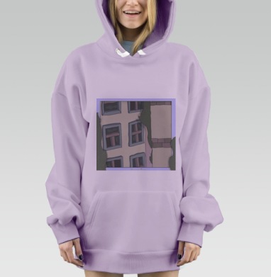 Спокойная заброшенность старого дома с мхом на стенах, Hoodie Mjhigh Dig Mel, Fiolet, утепленная