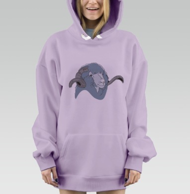 Спокойный баран с рогами спокойствия и силы, Hoodie Mjhigh Dig Mel, Fiolet, утепленная