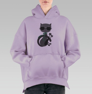 Стильный серый кот с зелёным бантом сидит уверенно, Hoodie Oversize Fiolet, утепленная