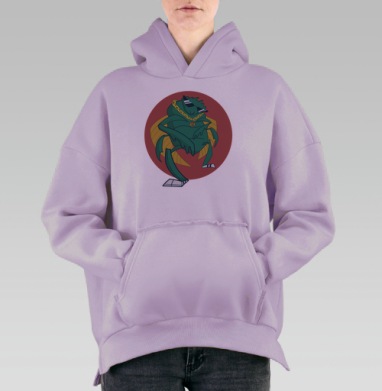 Стильный зелёный скарабея на красном фоне в кроссовках, Hoodie Oversize Fiolet, утепленная