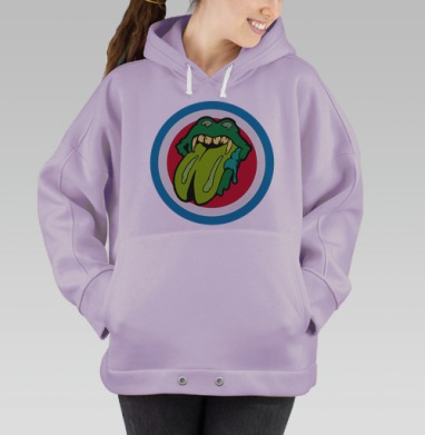 Стилизованная голова жабы с вываливающимся языком Рок Дорога, Hoodie Oversize Fiolet