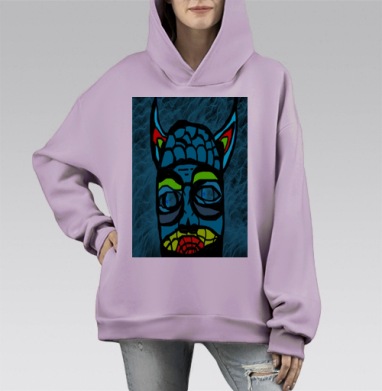 Стилизованная Голова Взгляд Красный Лицо, Hoodie Mono Fiolet, оверсайз, утепленная