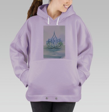 Стилизованный лотос на воде в акварели умиротворение красота природы, Hoodie Oversize Fiolet