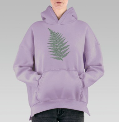 Светло зеленый лист папоротника на сером фоне лист папоротника, Hoodie Oversize Fiolet, утепленная
