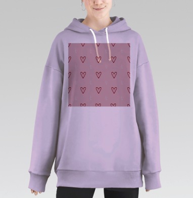 Светлорозовые сердца красные искристые сердца, Hoodie Long Oversize Fiolet