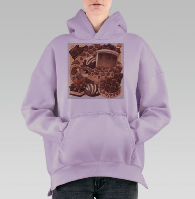 Свиноносый ужик в компании сладких вкусняшек, Hoodie Oversize Fiolet, утепленная