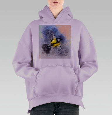 Свобода полёта птицы нежное акварельное вдохновение, Hoodie Oversize Fiolet, утепленная