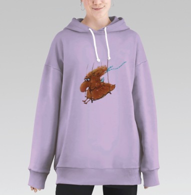 Свободный рыжий персонаж на качелях свободы и легкости, Hoodie Long Oversize Fiolet