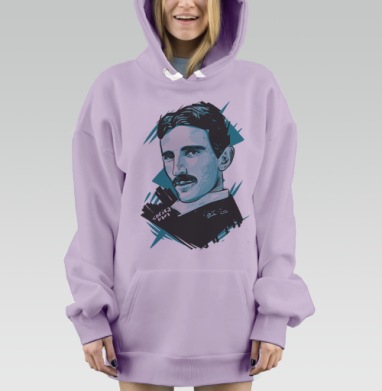 Портрет Николы Теслы в стиле поп-арт с бирюзовым акцентом, Hoodie Mjhigh Dig Mel, Fiolet, утепленная
