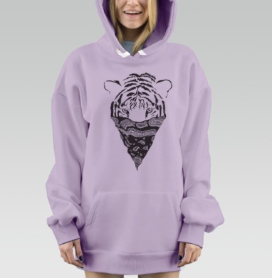 Графичный тигр в бандане – стиль и дикая сила, Hoodie Mjhigh Dig Mel, Fiolet, утепленная