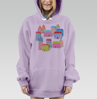 Яркие уютные домики на склоне холма, Hoodie Mjhigh Dig Mel, Fiolet, утепленная
