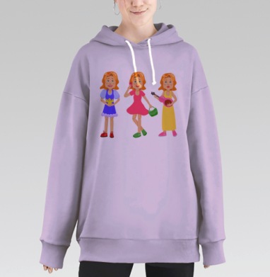 Три Девушки В Разных Поза Прикидах, Hoodie Long Oversize Fiolet
