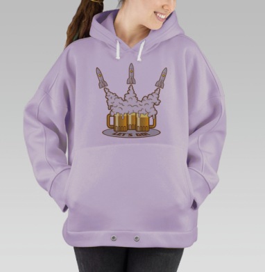 Три золотые пивные кружки со стартующими ракетами LETS GO, Hoodie Oversize Fiolet