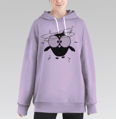 Удивленная сова со звездами вокруг головы с забавными деталями, Hoodie Long Oversize Fiolet